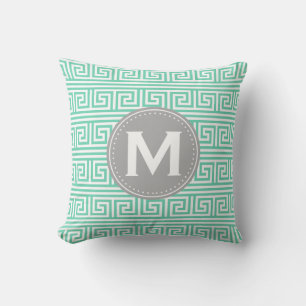 Monogram Modernes Minze Griechisches Schlüsselmust Kissen