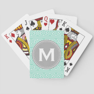 Monogram Modernes Minze Griechisches Schlüsselmust Spielkarten