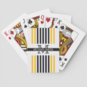 Monogram Modernes Schwarz-Bernsteinfarben Muster Spielkarten