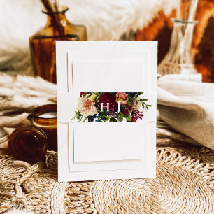 Monogram Moody Burgundy Juwel Floral Wedding Einladungsbanderole