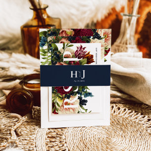 Monogram Moody Burgundy Navy Blue Wedding Einladungsbanderole