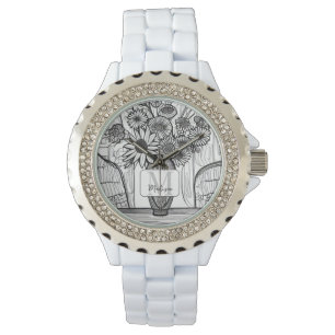 Monogram Mother's Day Gift Floral Art Armbanduhr
