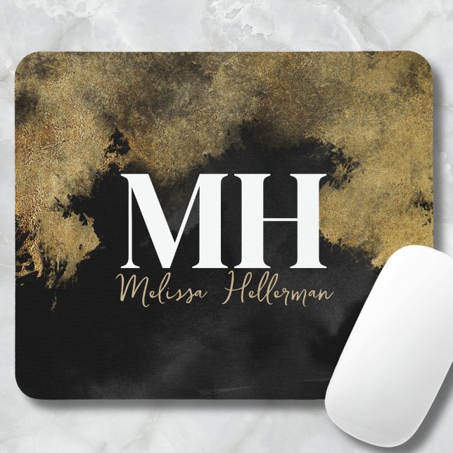 Monogram Mousepad (Black Gold Script Name Monogram Mouse Pad)