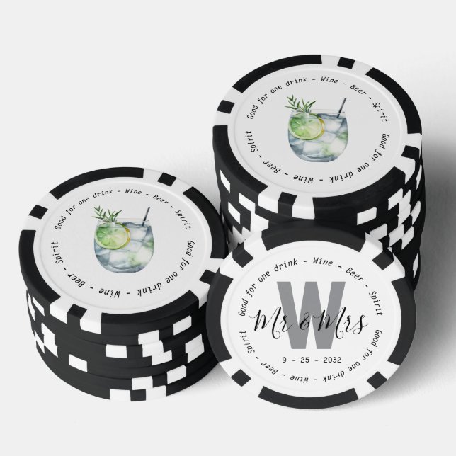 Monogram Mr. Gin Tonic Drink Voucher Wedding Pokerchips (Stapel)