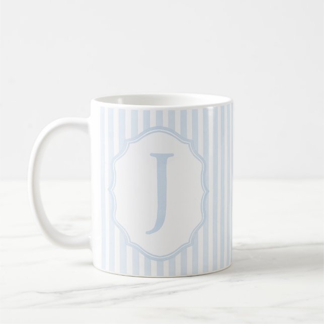 Monogram Mug Letter J, Blue Striped (Gauche)