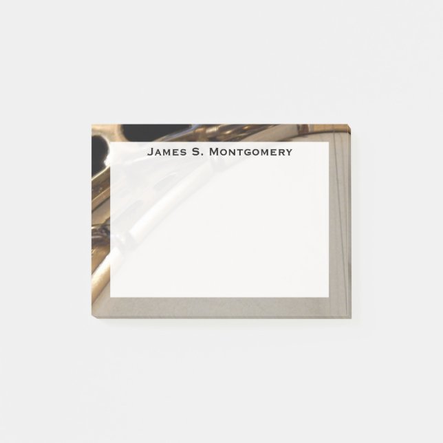 Monogram Music White und Gold Banjo Post-it Klebezettel (Vorderseite)