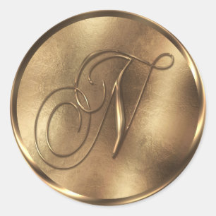 Monogram N Bronze Wedding Invitation Holiday Runder Aufkleber