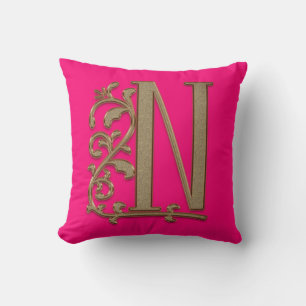 Monogram N Hot Pure Pink, Familie, Hochzeit Geburt Kissen