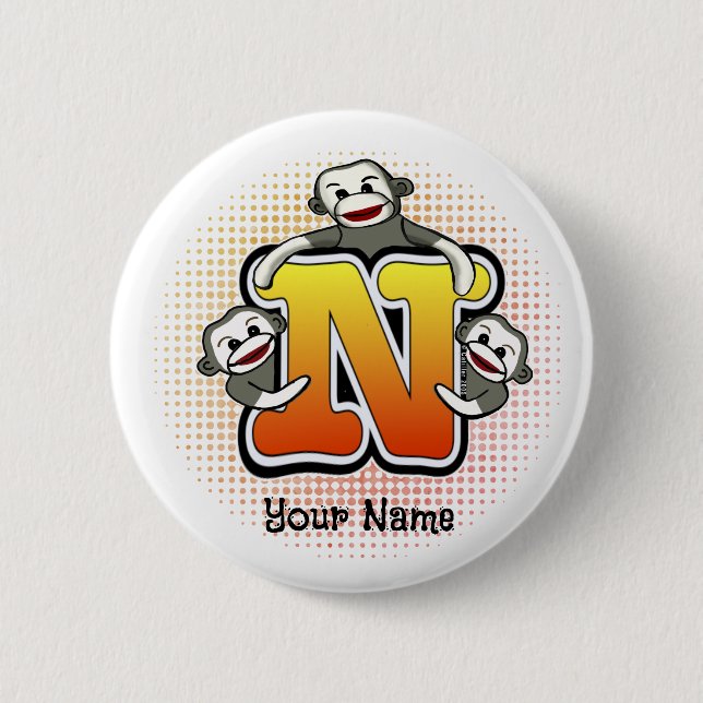 Monogram N Sock Monkey Button (Vorderseite)