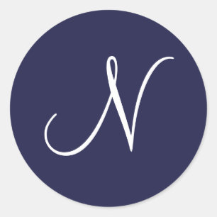 Monogram N, White on Navy Blue, Runder Aufkleber