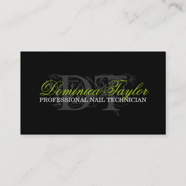 Monogram Nail Techncian Business Cards Terminkarte (Vorderseite)