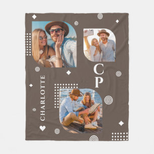 Monogram Name 3 Foto Collage Trendy Fleecedecke