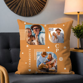 Monogram Name 3 Foto Collage Trendy Kissen