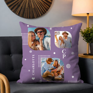 Monogram Name 3 Foto Collage Trendy Kissen