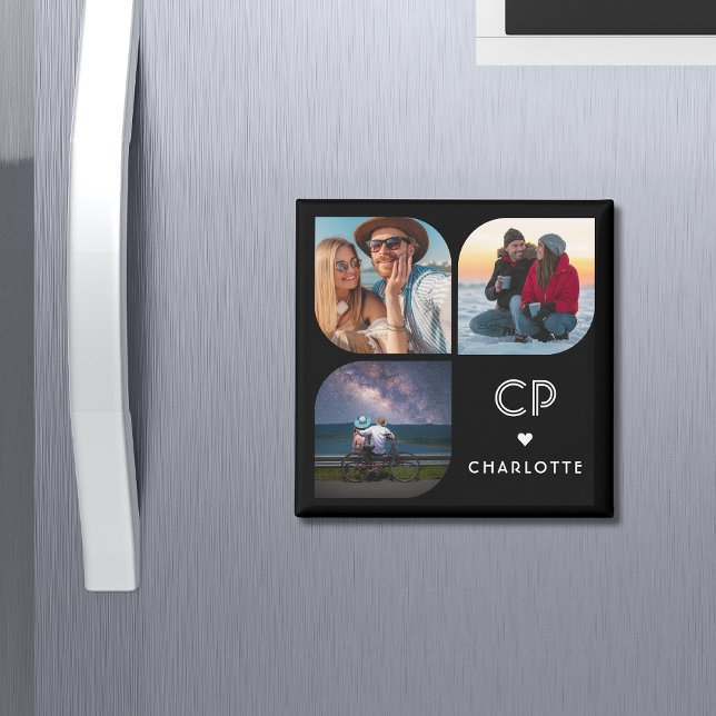 Monogram Name 3 Foto Modern Trendly Simple Magnet (Von Creator hochgeladen)