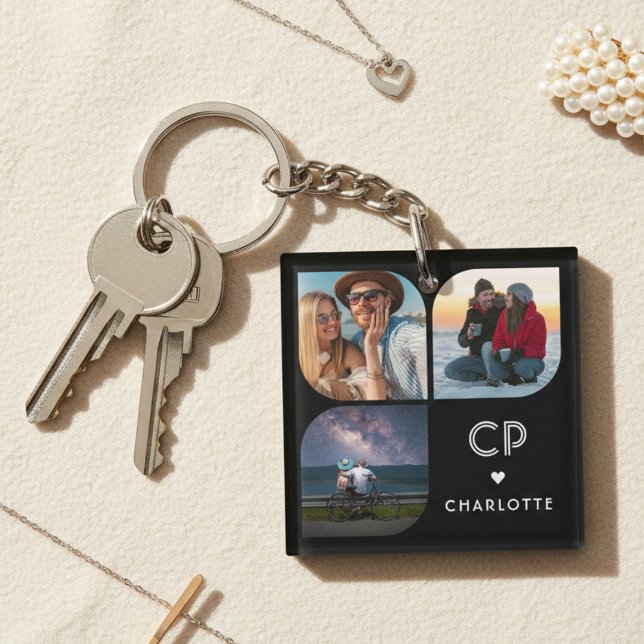 Monogram Name 3 Foto Modern Trendly Simple Schlüsselanhänger (Von Creator hochgeladen)