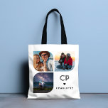 Monogram Name 3 Foto Modern Trendly Simple Tasche<br><div class="desc">Monogram Name 3 Foto Modern Trendy Simple Tragetaschen bietet drei Ihrer Lieblings-Fotos mit Ihrem personalisierten Namen und Monogramm in elegantem Schwarz-Script. Personalisieren Sie den Text durch Bearbeiten in den bereitgestellten Textfeldern. Perfekt zum Geburtstag, Weihnachten, Muttertag, Babyduschen, Brautpartys, Mama, Schwester, Cousins, beste Freunde und vieles mehr. FOTO TIPP: Zentrieren Sie Ihr...</div>
