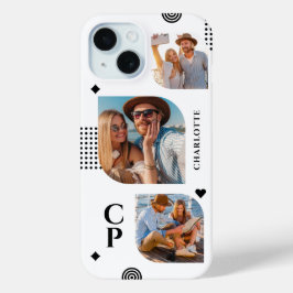Monogram Name 3 Photo Collage Trendy Modern Case-Mate iPhone Hülle