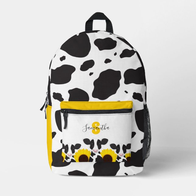 Monogram Name Animal Cow Sunflower Bedruckter Rucksack (Vorderseite)