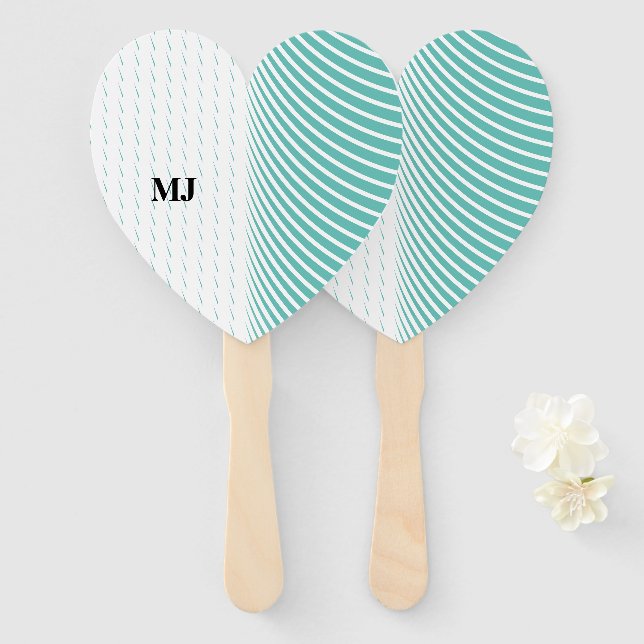 Monogram Name Aquamarin Blue White Abstrakt Weddin Fächer (Vorne und Hinten)