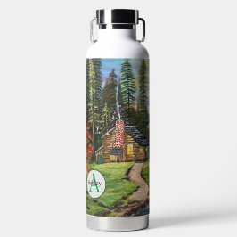 Monogram Name Art Hütte Forest Floral Landschaft Trinkflasche