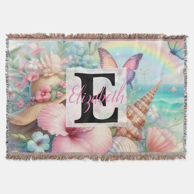 Monogram-Name auf Aquarellfarben-Blume Decke (Vorderseite)