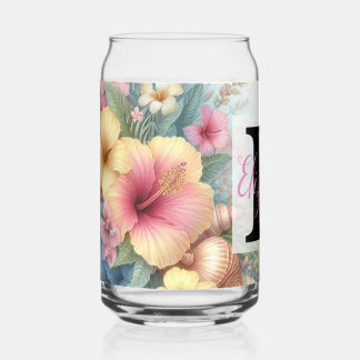 Monogram-Name auf Aquarellfarben-Blume Dosenglas