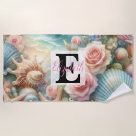 Monogram-Name auf Aquarellfarben-Blume Strandtuch