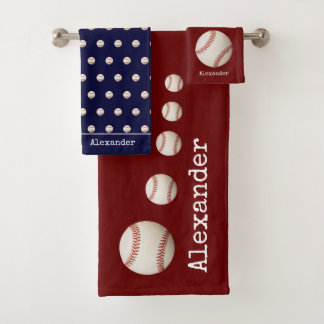 Monogram Name Baseball Sport rot blau Badhandtuch Set