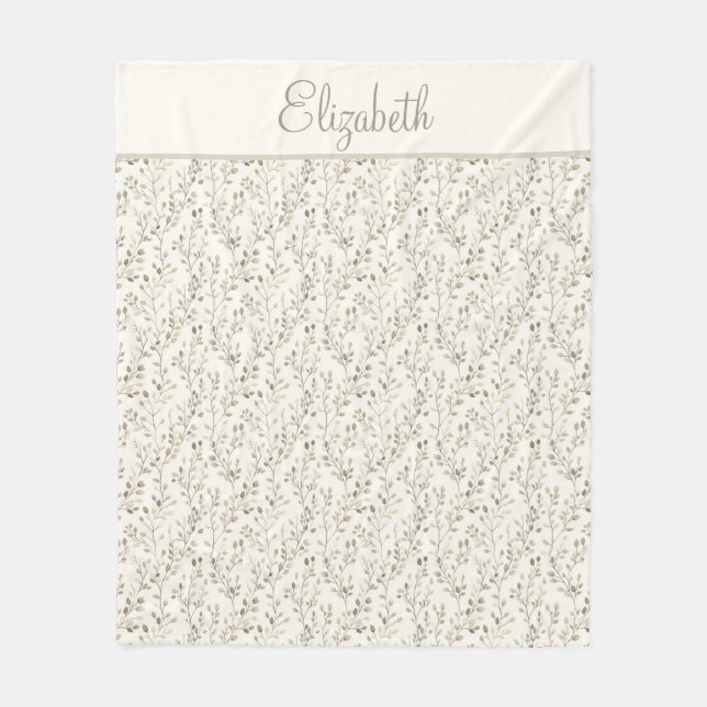 Monogram Name Beige Gray Brown Botanical Neutral  Fleecedecke (Vorderseite)