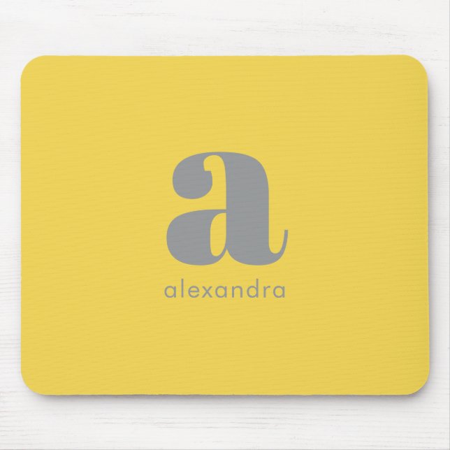 Monogram Name Beruflich Simple Yellow Grey Mousepad (Vorne)