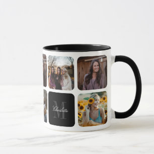 Monogram Name Black Foto Collage Tasse