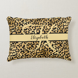 Monogram Name Black Gold Leopard Cheetah Print Dekokissen