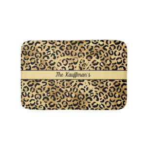 Monogram Name Black Gold Leopard Print Cheetah Badematte