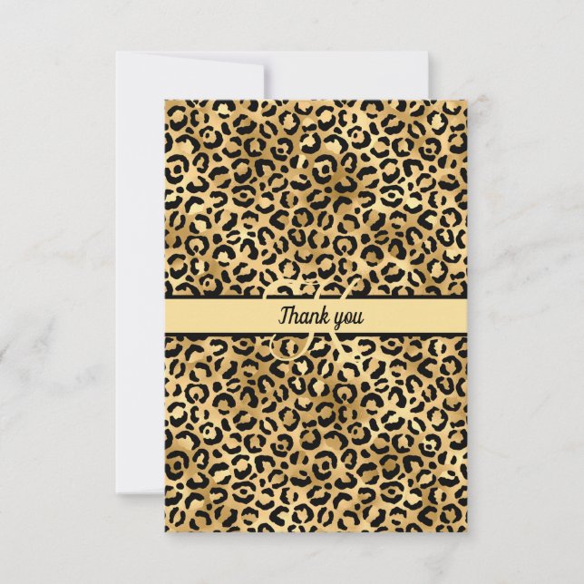 Monogram Name Black Gold Leopard Print Cheetah Dankeskarte (Vorderseite)