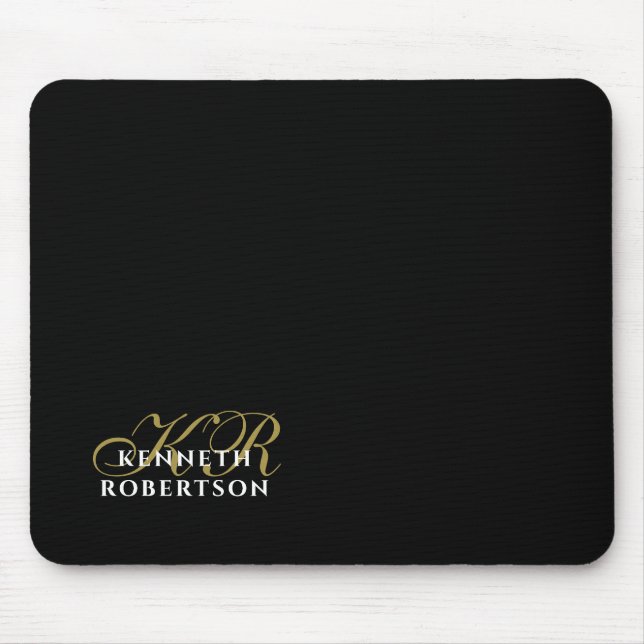 Monogram Name Black Gold White Minimalist Elegant  Mousepad (Vorne)