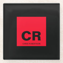Monogram Name Black Red Create Custom Gift Glasuntersetzer