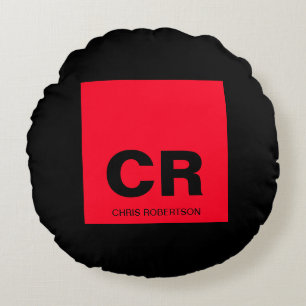 Monogram Name Black Red Create Custom Gift Rundes Kissen