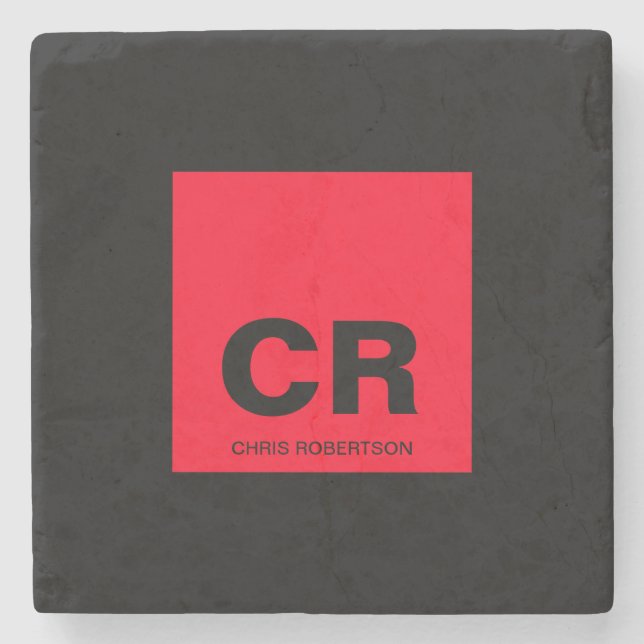 Monogram Name Black Red Create Custom Gift Steinuntersetzer (Vorderseite)