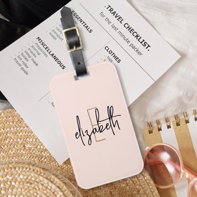 Monogram Name Blank Pink Minimalistisch Modern Gepäckanhänger (Von Creator hochgeladen)