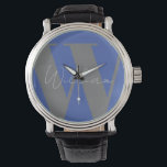 Monogram Name Blau grau stilvolles modernes Gesche Armbanduhr<br><div class="desc">Monogram Name Blue Graue stilvolle moderne Geschenkidee minimalistisch für Vater Ehemann Bruder oder Freund Uhr Herren Leicht personalisiert sein. Name Personal Schriftart Stil, Größe und Farben können geändert werden. Matching-Elemente verfügbar.</div>