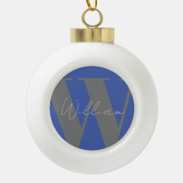 Monogram Name Blau grau stilvolles modernes Gesche Keramik Kugel-Ornament