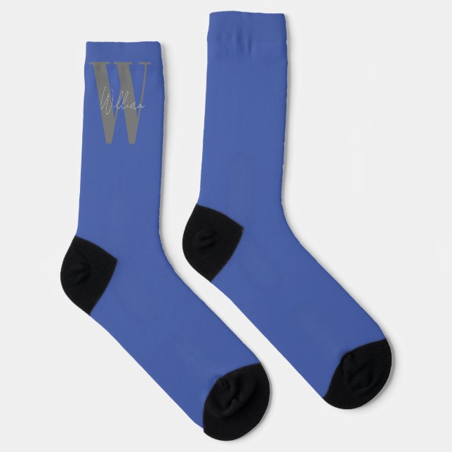 Monogram Name blau grau stylisch modern Socken (Rechts)