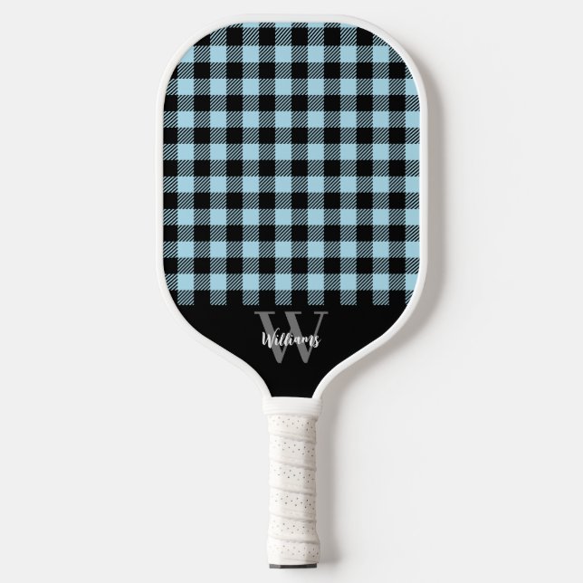 Monogram Name Blue Kariert Pickleball Paddel Pickleball Schläger (Vorderseite)