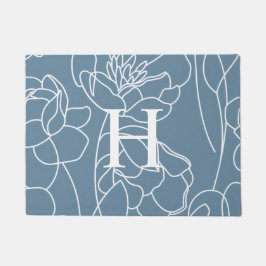 Monogram Name Blue Modern Wildflower Fußmatte