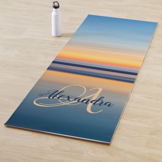 Monogram Name Blue Orange Zen Beach Sunset Yogamatte (Beispiel)