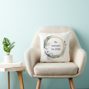 Monogram Name Blue White Gold Floral Elegant Kissen