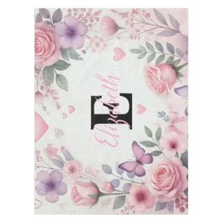 Monogram Name Blumenherzen romantische Aquarellfar Tischdecke