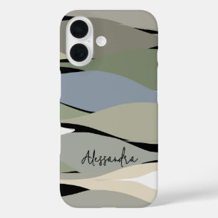Monogram Name boho abstrakte Blätter grün beige iPhone 16 Hülle