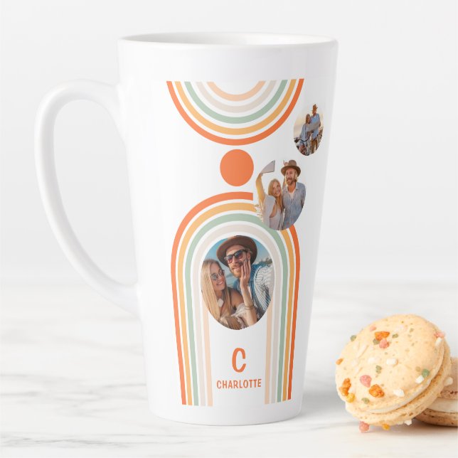 Monogram Name Boho Arch Multi Foto Trendy Girly Milchtasse (Beispiel)